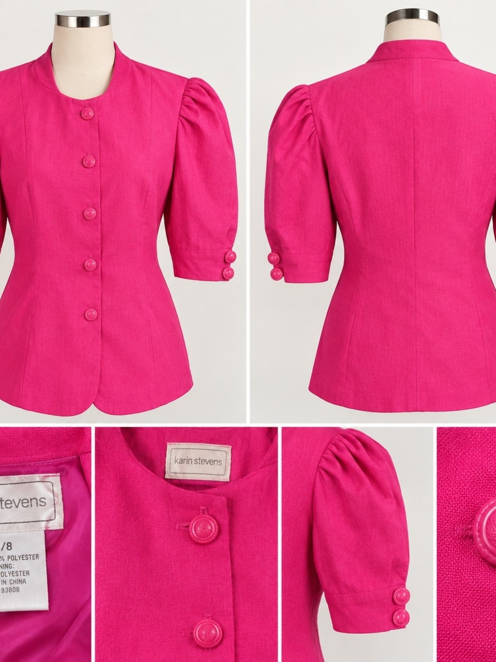 karin stevens Bright Fuchsia Puff-Sleeve Button Jacket